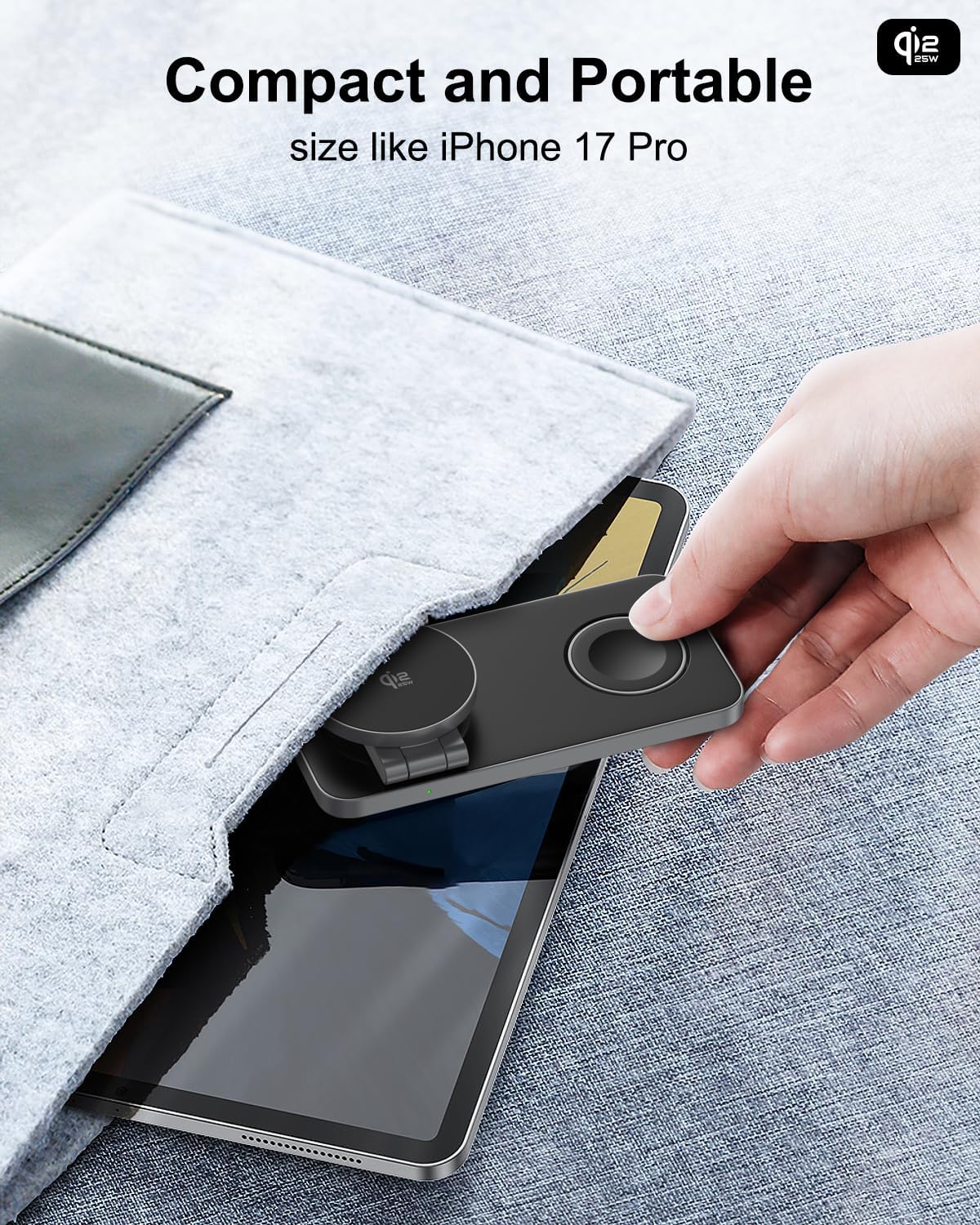 Thumbnail 3 de 3 in 1 Wireless Charging Station for iPhone, Qi2 25W MagSafe Dock – 25W Fast, Foldable Travel Charger