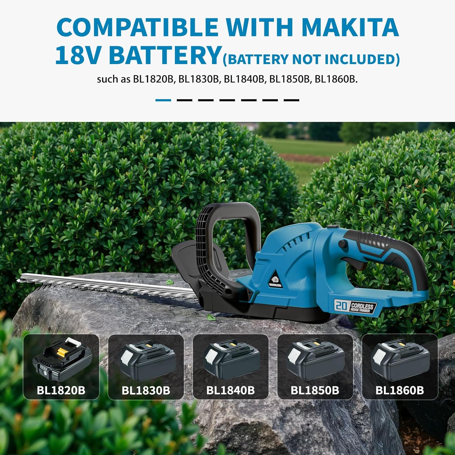 Detalle de Cordless Hedge Trimmer with Rotatable Handle for Makita 18V Battery (52cm, Brushless, Battery Not Included)