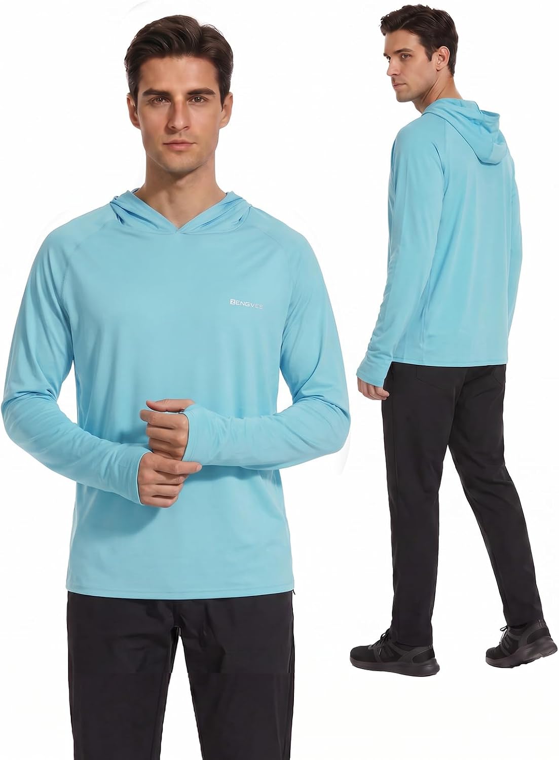Detalle 2 de HUAKANG Men’s UPF 50+ Long-Sleeve Rash Guard Polyester Swim Shirt