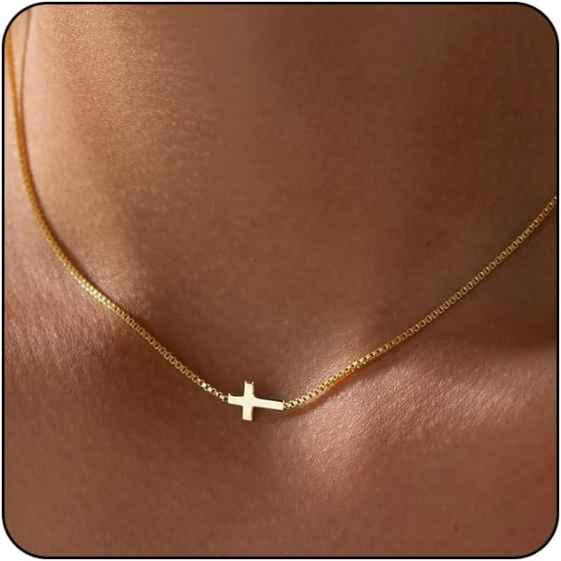 Detalle de Rotnso Cross Necklace for Women — 14K Gold Plated Dainty Small Cross Pendant Choker