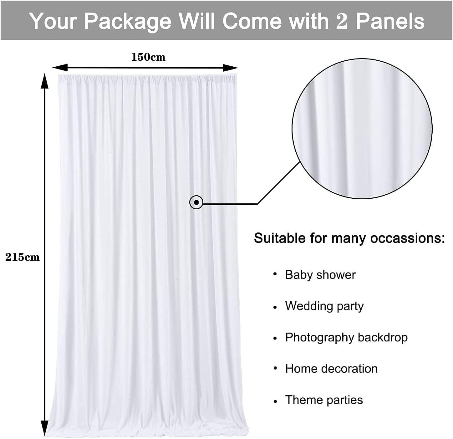 Thumbnail 6 de 3×2,15 m Weißer Hochzeit Hintergrund Vorhang – 2 Platten, faltenfrei, Polyester, Fotowand für Hochzeiten und Feiern