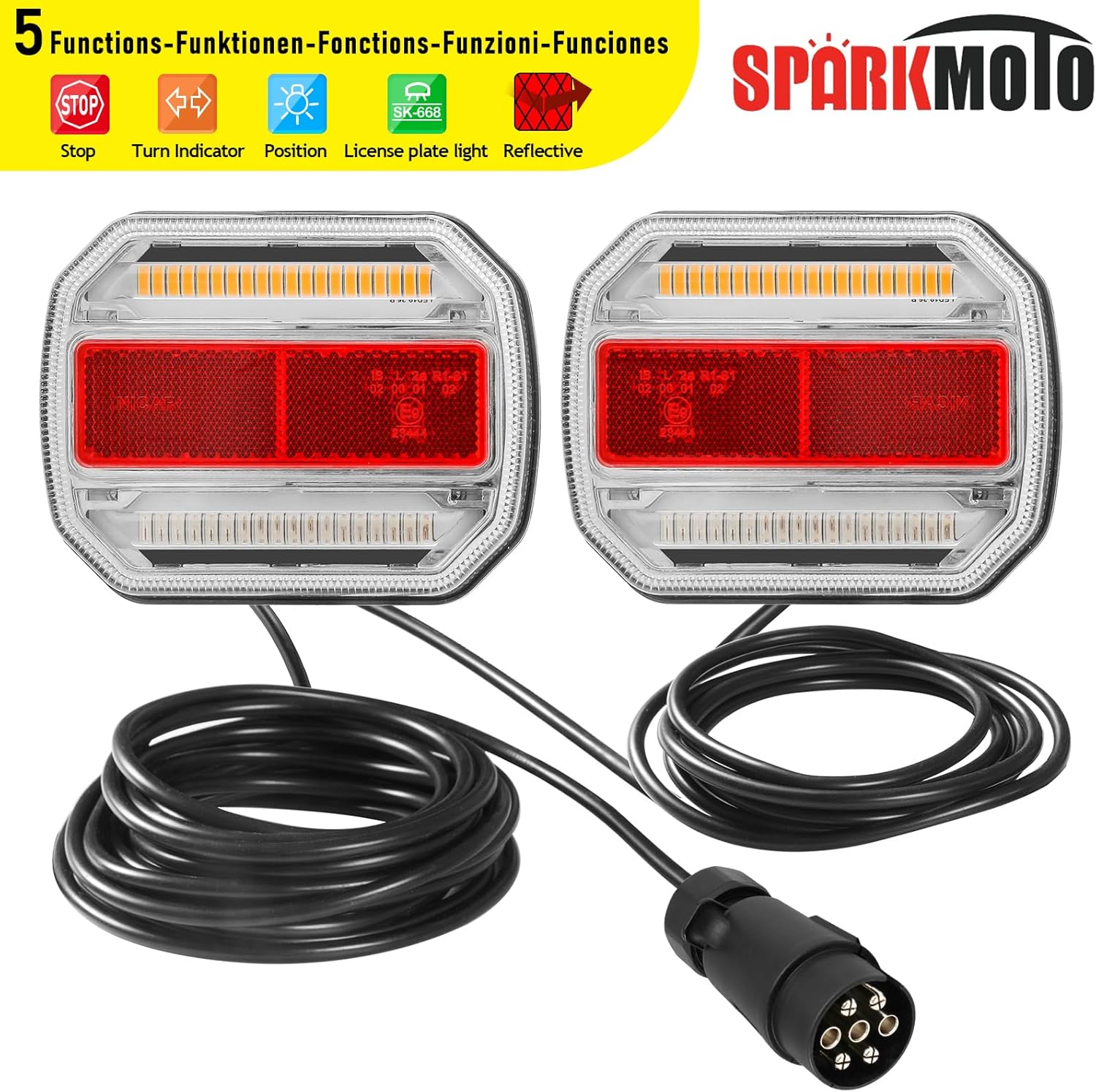 Detalle de SPARKMOTO LED Trailer Lights Kit Magnetic — 12V/24V Universal Magnetic Tail Lights for Trailer, Caravan and More