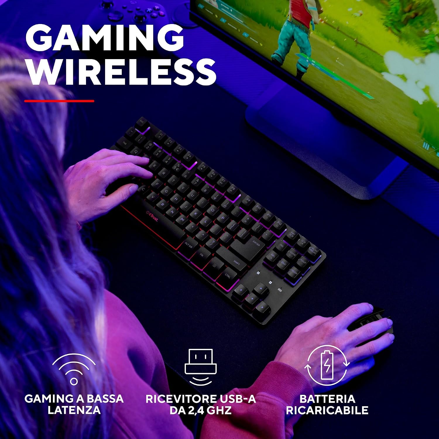 Detalle de GXTrust Dothix Tastiera Gaming Wireless TKL 80% Italiano QWERTY, Nero