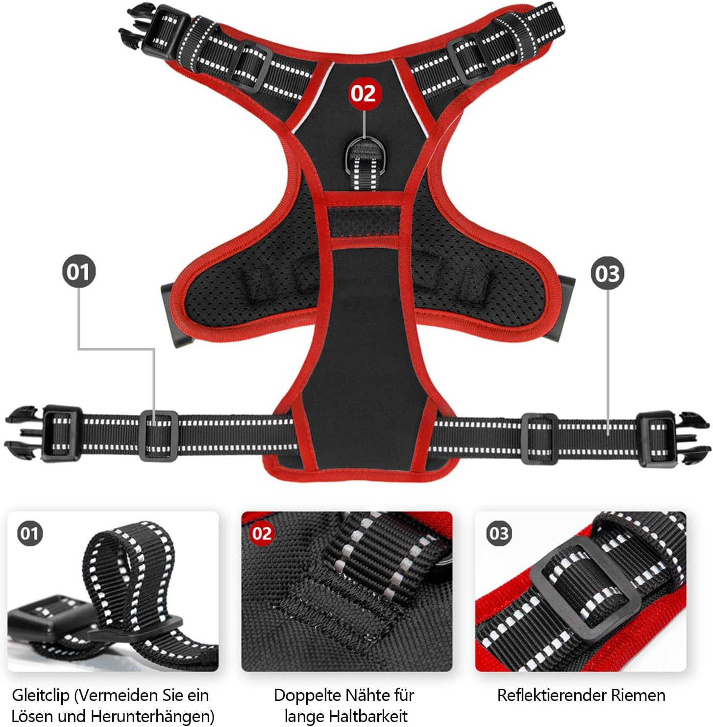 Thumbnail 3 de PHOEPET verstellbares Sicherheitsgeschirr mit reflektierenden Elementen (Größe S, Schwarz) für mittlere und große Hunde