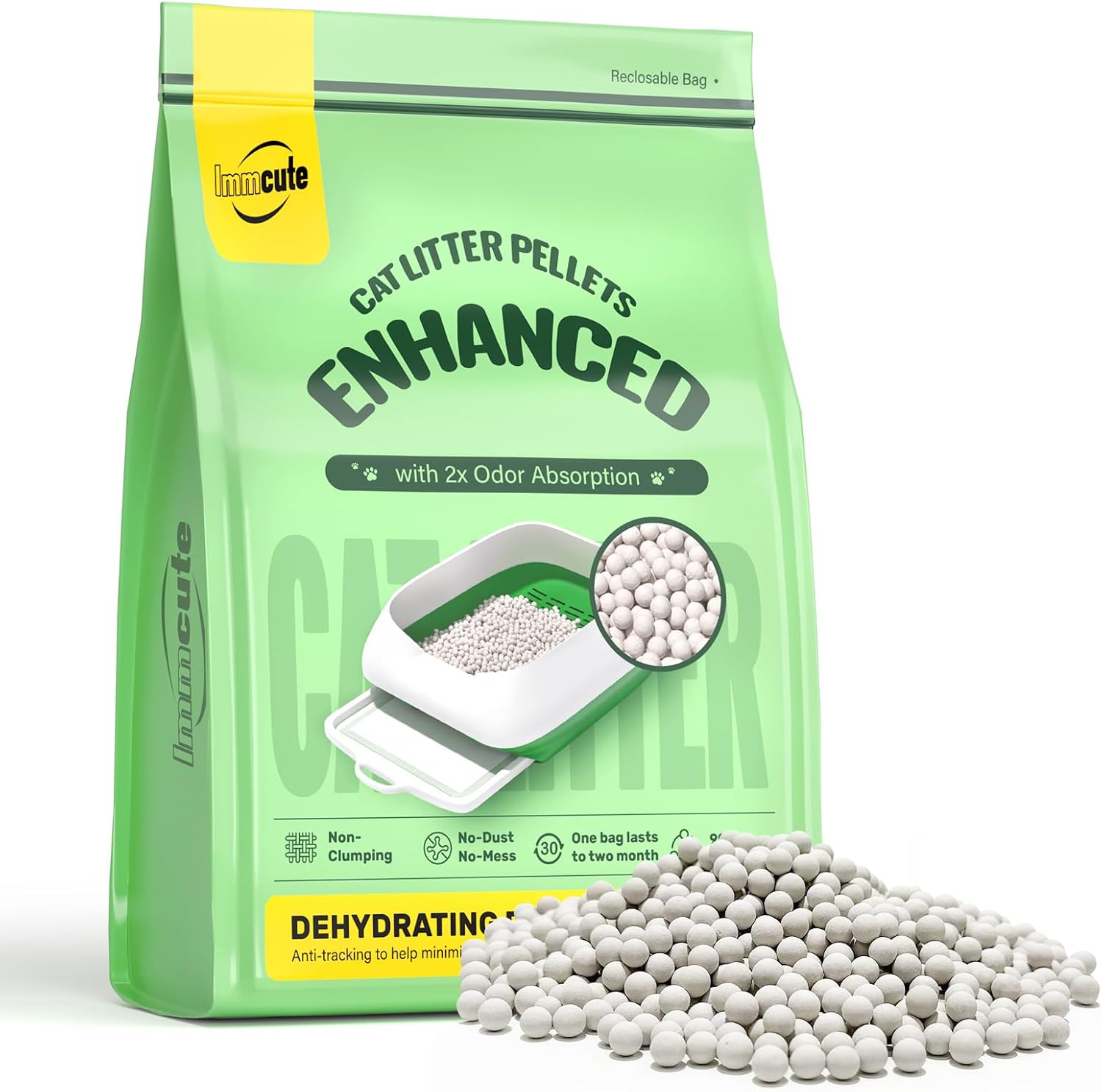 Detalle de IMMCUTE FSQ-GY-9 Cat Litter Pellets, Zeolite, Unscented, 9 lb