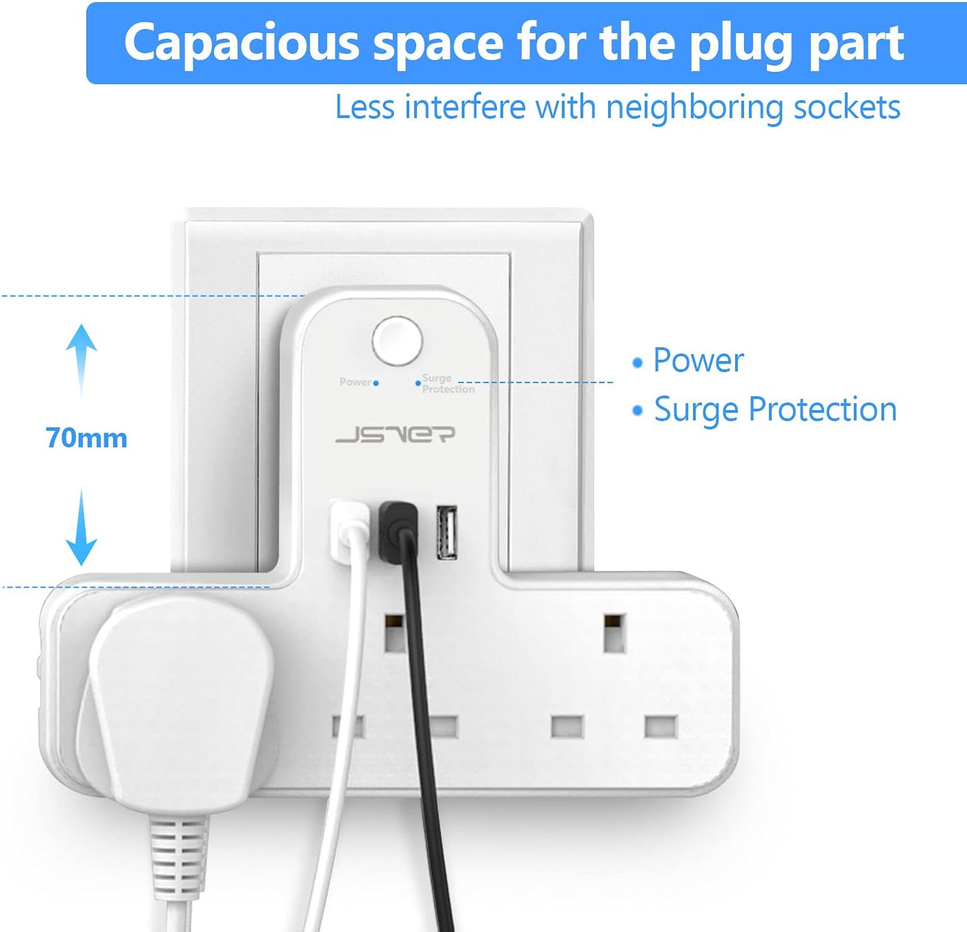 Thumbnail 2 de JSVER Plug Adapter 3 Way with 3 USB 13A