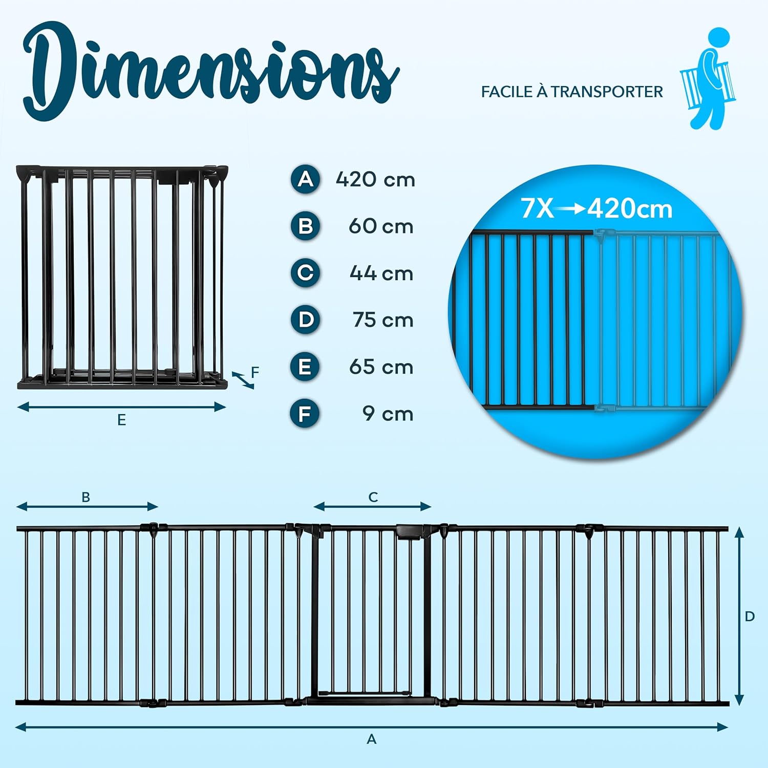 Thumbnail 4 de KIDUKU Barrière de sécurité Enfant Grande Version 420 cm – Grille de Protection métallique pliable avec porte