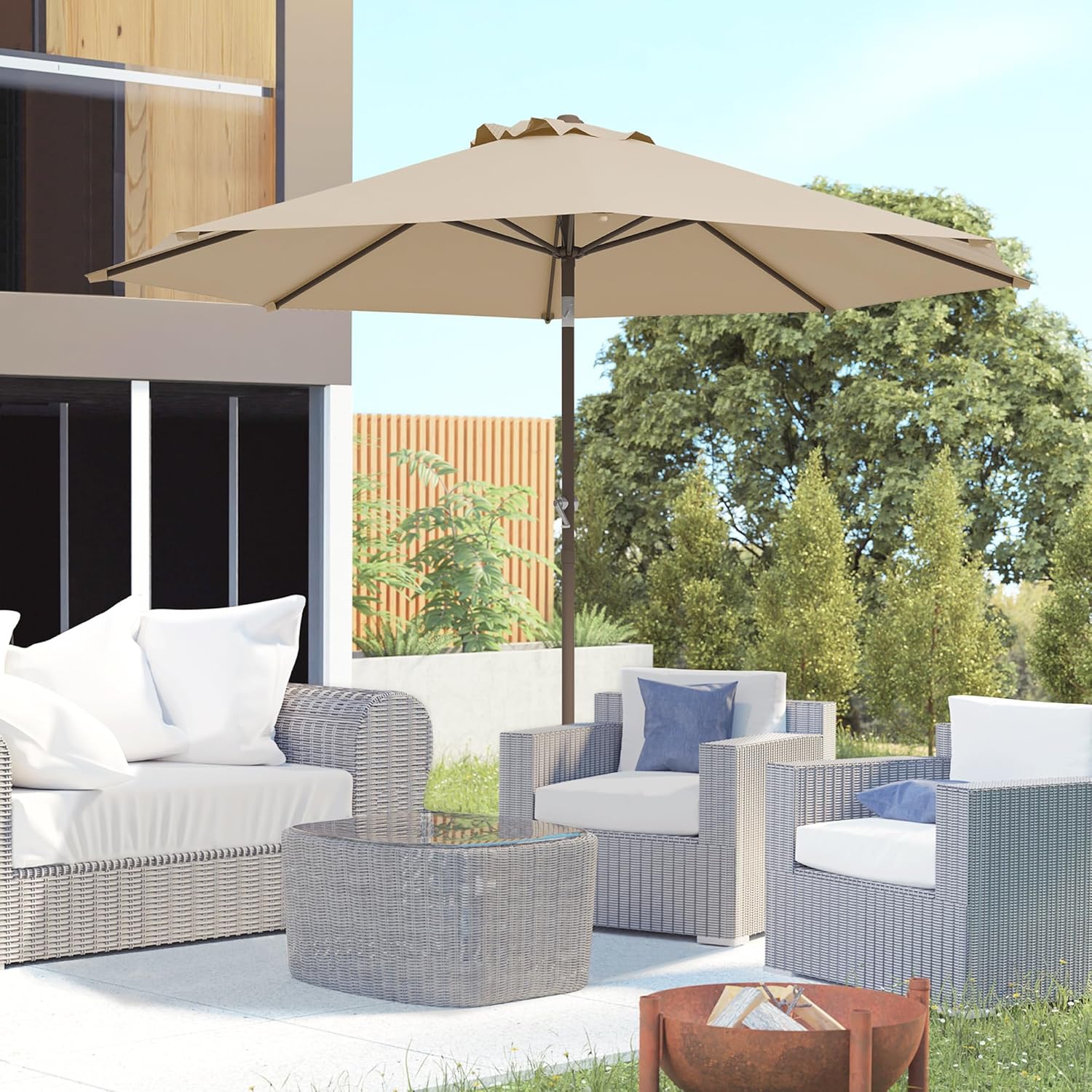 Thumbnail 1 de Outsunny Parasol de jardin droit Ø 2,63 m en métal, manivelle inclinable beige