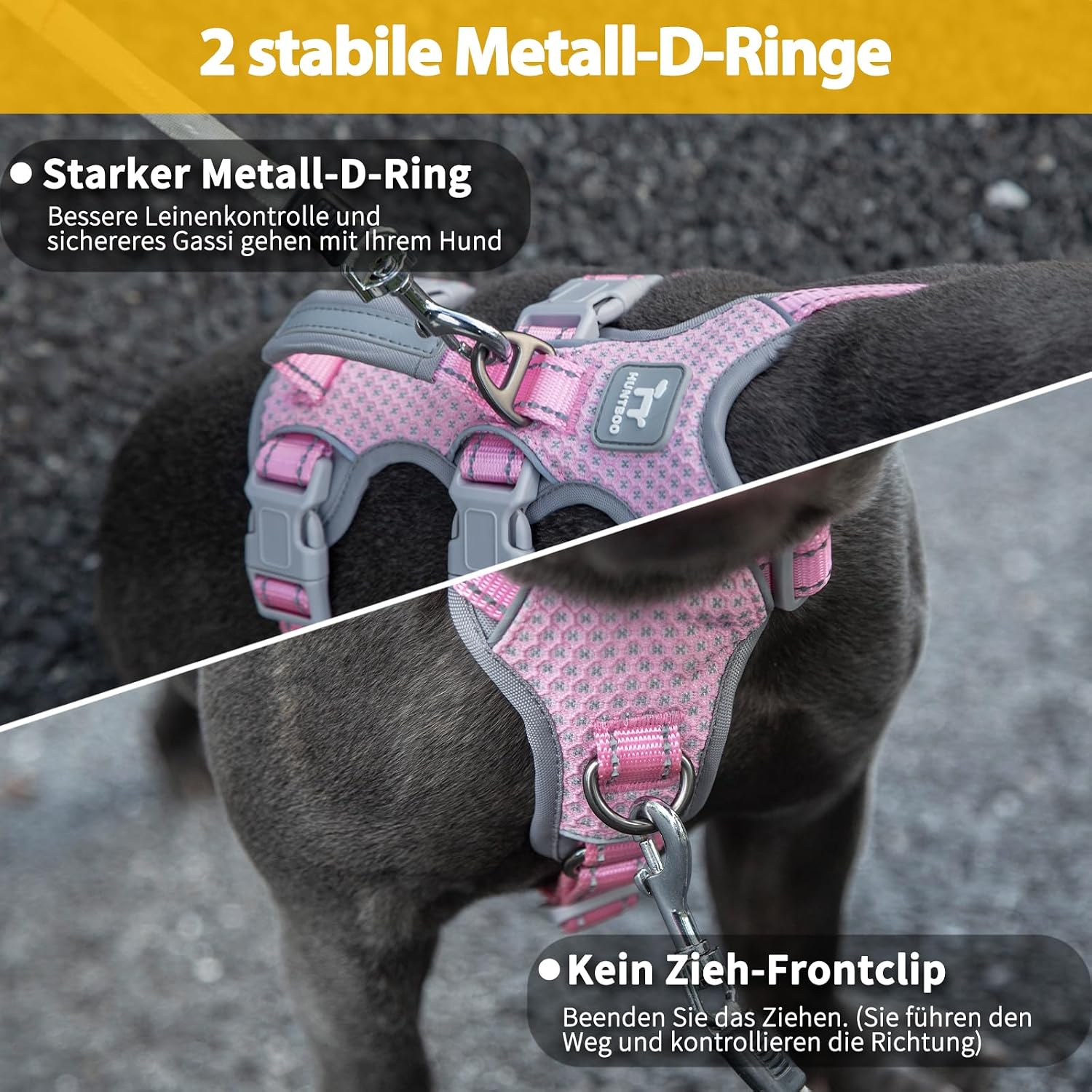 Detalle de Huntboo Hunde-Sicherheitsgeschirr (rosa, S) – ausbruchsicheres reflektierendes Brust-/Weste-Geschirr mit gepolstertem Griff