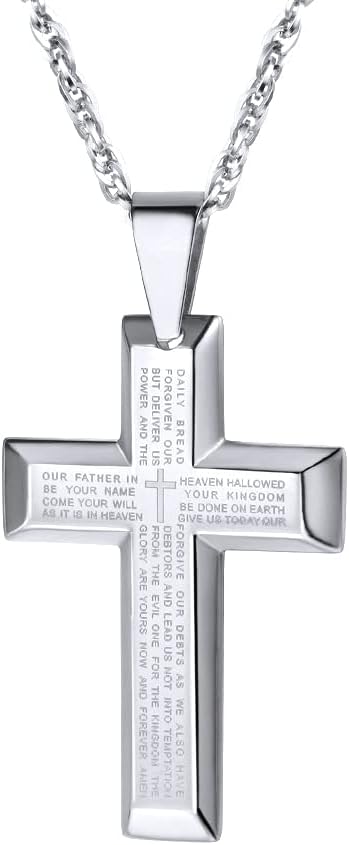 PROSTEEL collana da uomo con crocifisso grande, verso Bibbia e catenina regolabile