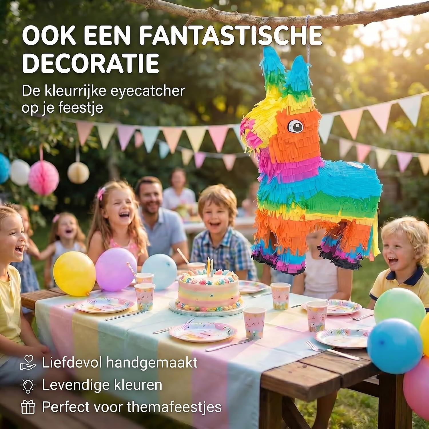 Thumbnail 4 de GOODS+GADGETS ezelpiñata om te vullen met kleurrijke crêpepapieren franjes