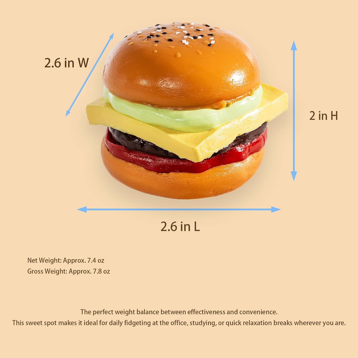 Detalle de Taba Squishy Hamburger Toy: Realistic Silicone Stress Relief Fidget