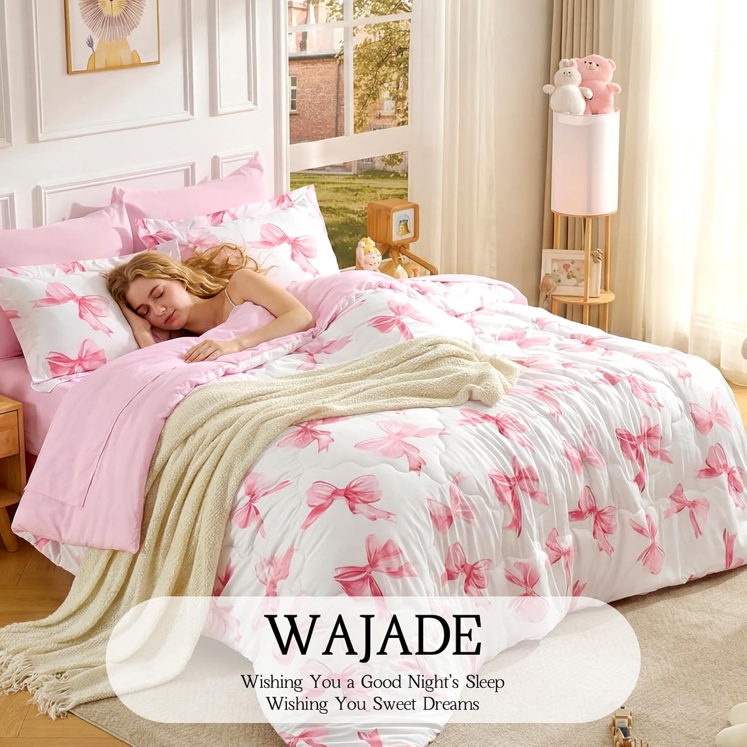Detalle 2 de Wajade Pink Bow King Duvet Set (220 x 240 cm) with Two Pillowcases – Soft, Reversible, All-Season