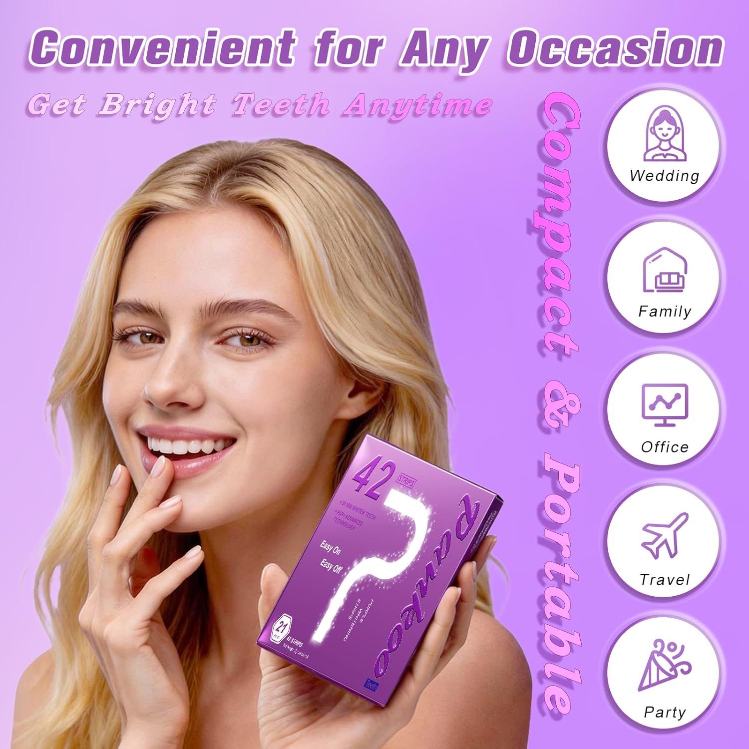 Detalle de PankooTeeth Purple Teeth Whitening Strips – 21 Treatments (42 Strips)