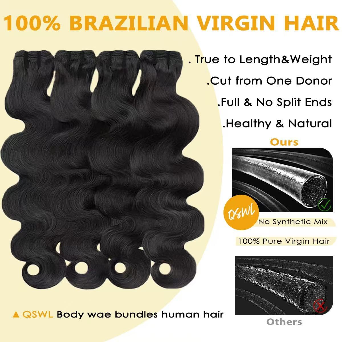 Thumbnail 1 de 14A Raw Human Hair Bundles (18 20 22 24 Inch) Brazilian Virgin Body Wave, 100% Unprocessed, 4 Bundles