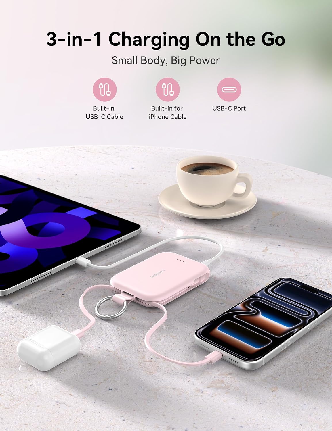 Thumbnail 3 de RORRY CharmGo T1-5000 20W 5000mAh Portable Charger with Built-In Cables