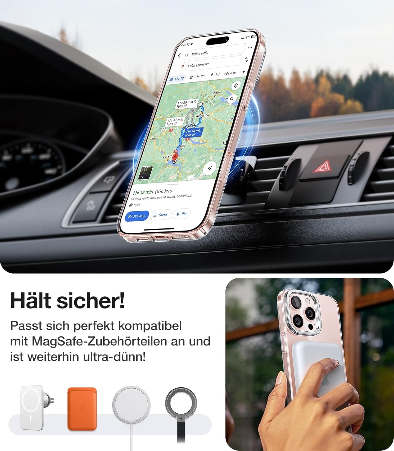 Detalle de TORRAS Ultra Dünn für iPhone 16 Pro Max mit MagSafe – Transparent, stoßfest, kratzfest, 1 mm Dicke