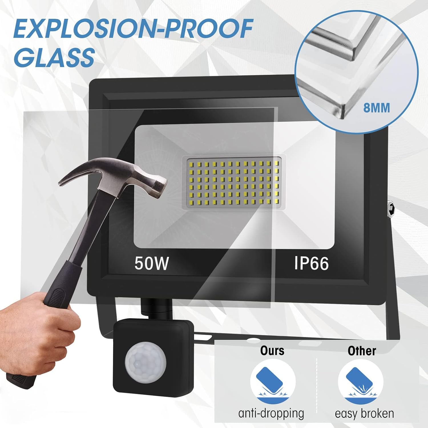 Detalle de Jefedana 1 Faretto LED da Esterno con Sensore di Movimento 50W 5000LM – IP66, 180°