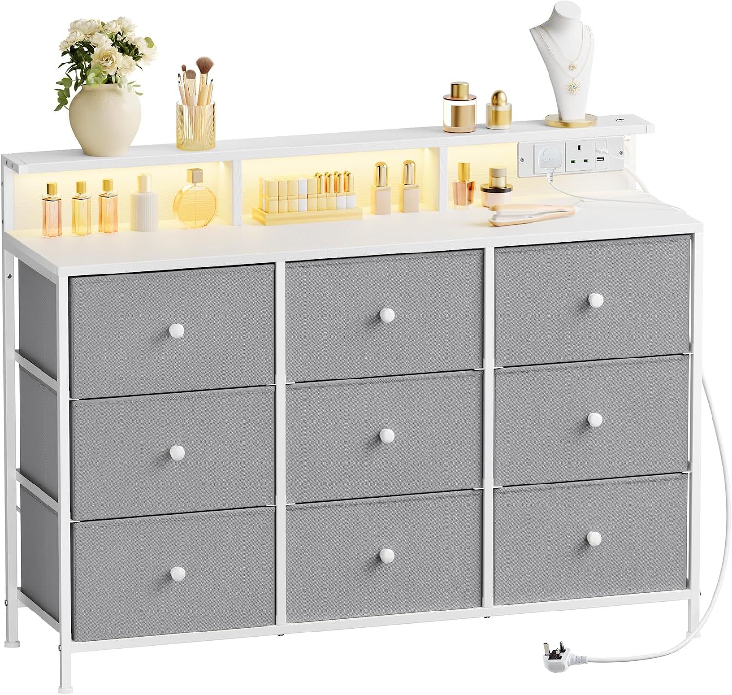 Detalle de SONGMICS BELLAH LTS519G02 9-Drawer Chest with LED Lights and Charging Station
