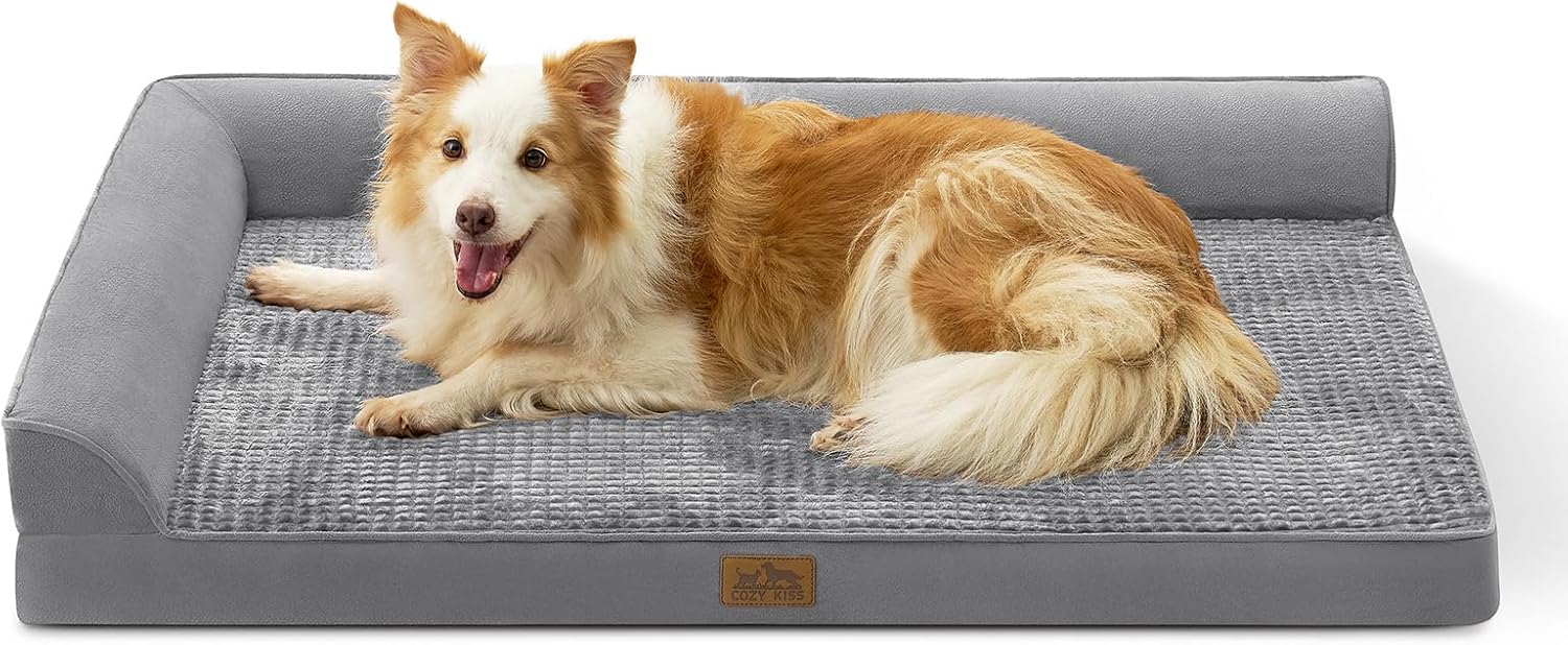 Detalle de COSY KISS Orthopedic Dog Bed — XL Grey, 44 × 32 × 7 inches (112 × 81 × 18 cm)