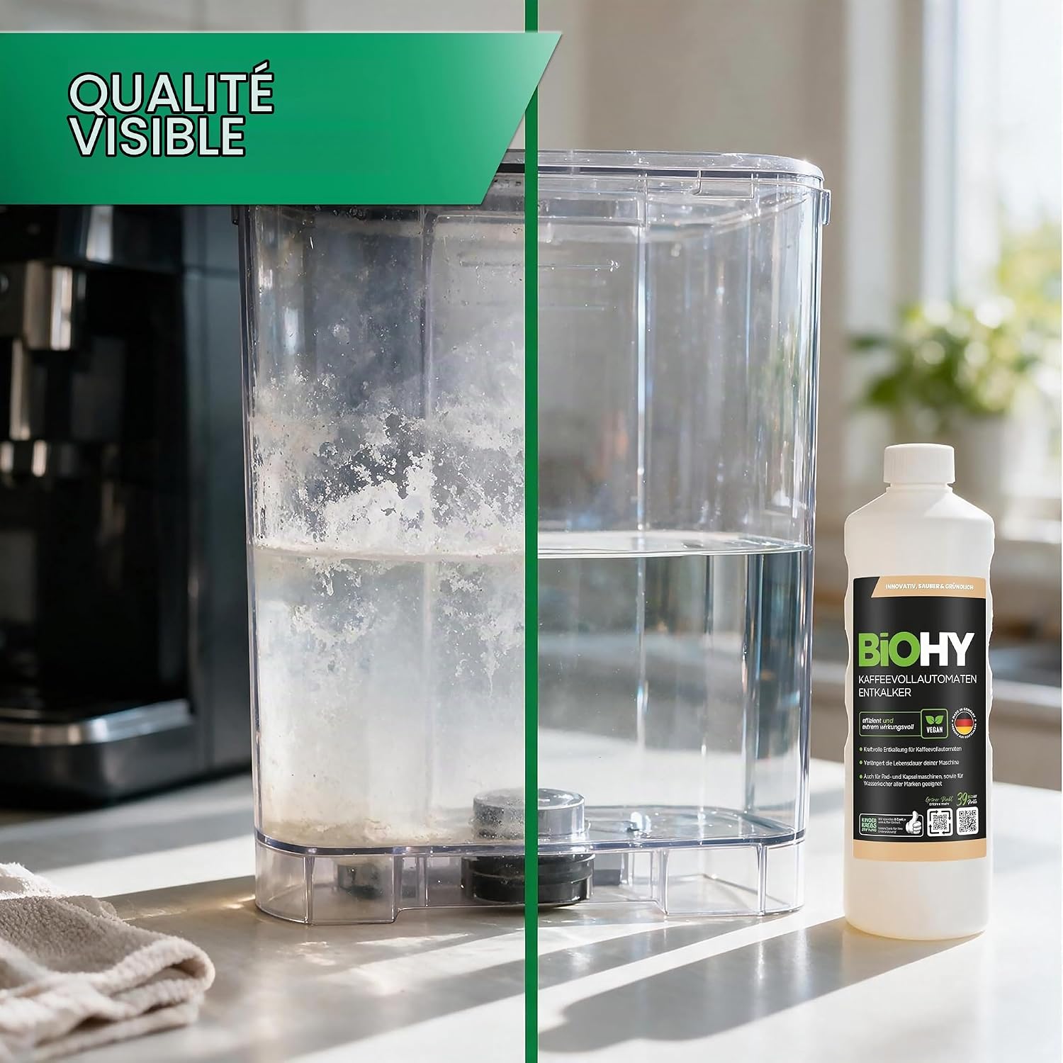 Detalle de BiOHY K13040 ontkalker voor koffiemachines, vloeibaar concentraat van 1 liter