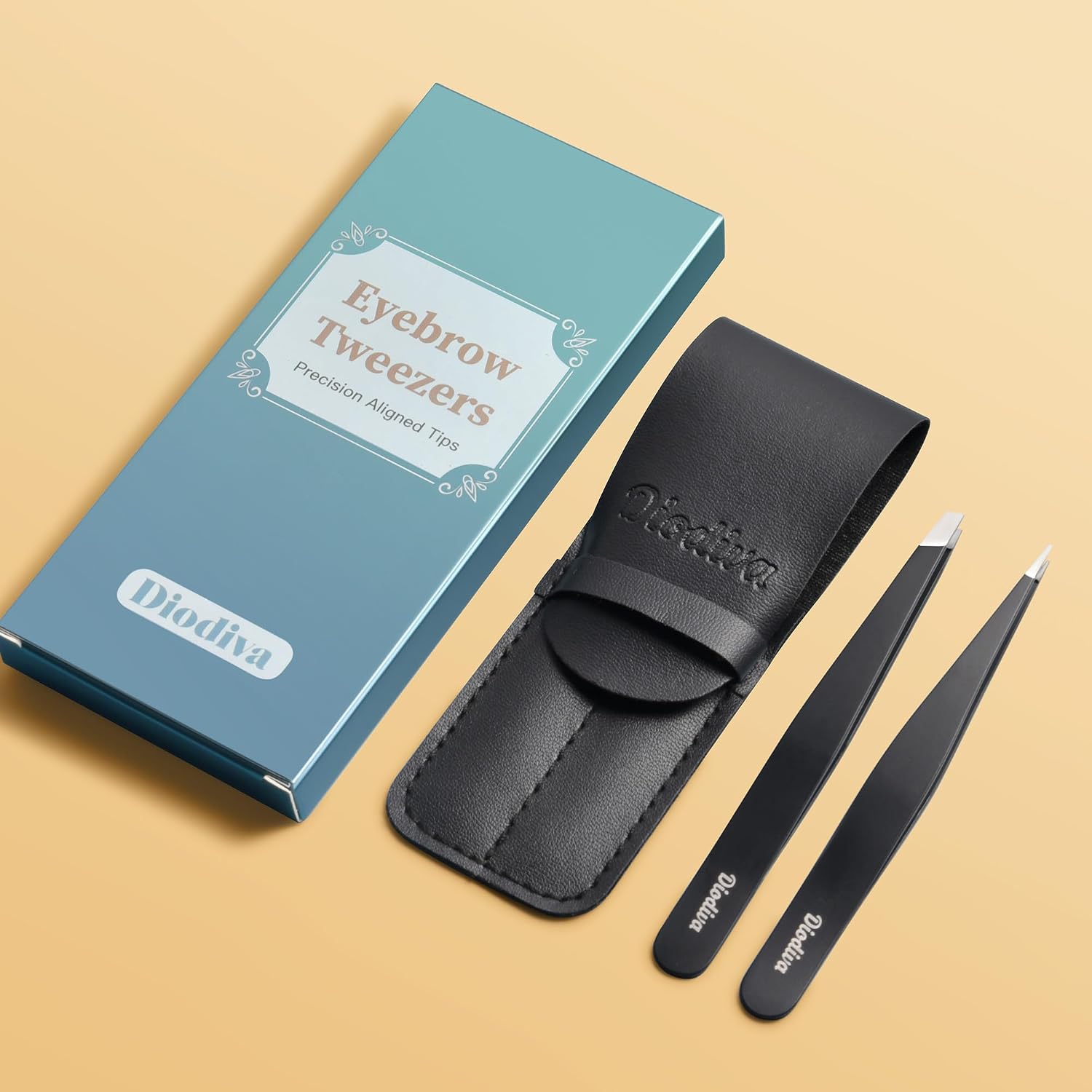 Detalle de 2-Pack Stainless Steel Eyebrow Tweezers Set with Case — Slant & Point Tips