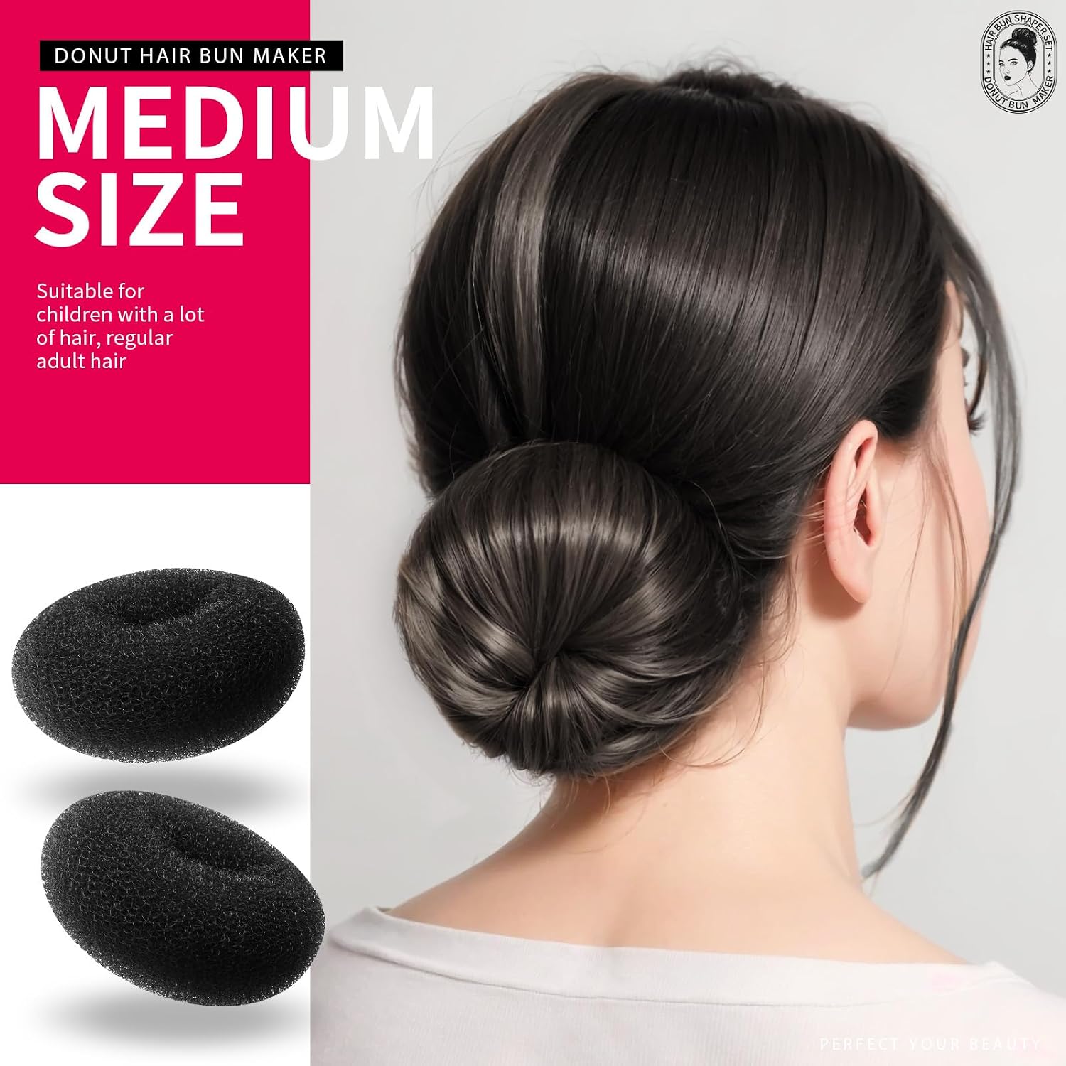 Detalle de Teenitor Hair Styling Kit (Black): 5 Bands, 20 Bobby Pins, 7 Donut Bun Makers