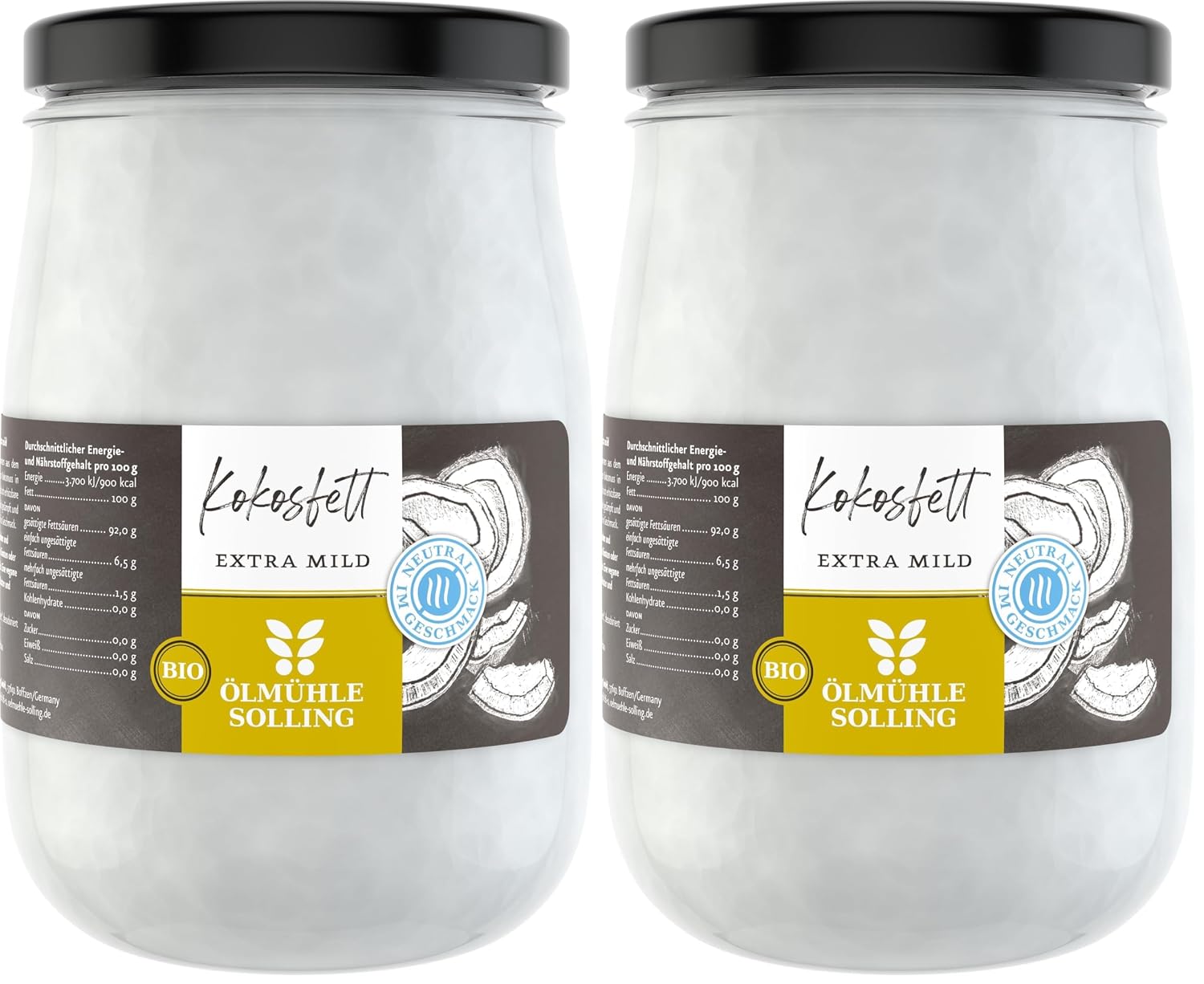 Detalle de Ölmühle Solling Kokosfett desodoriert 1,0 l – Bio, Schraubglas