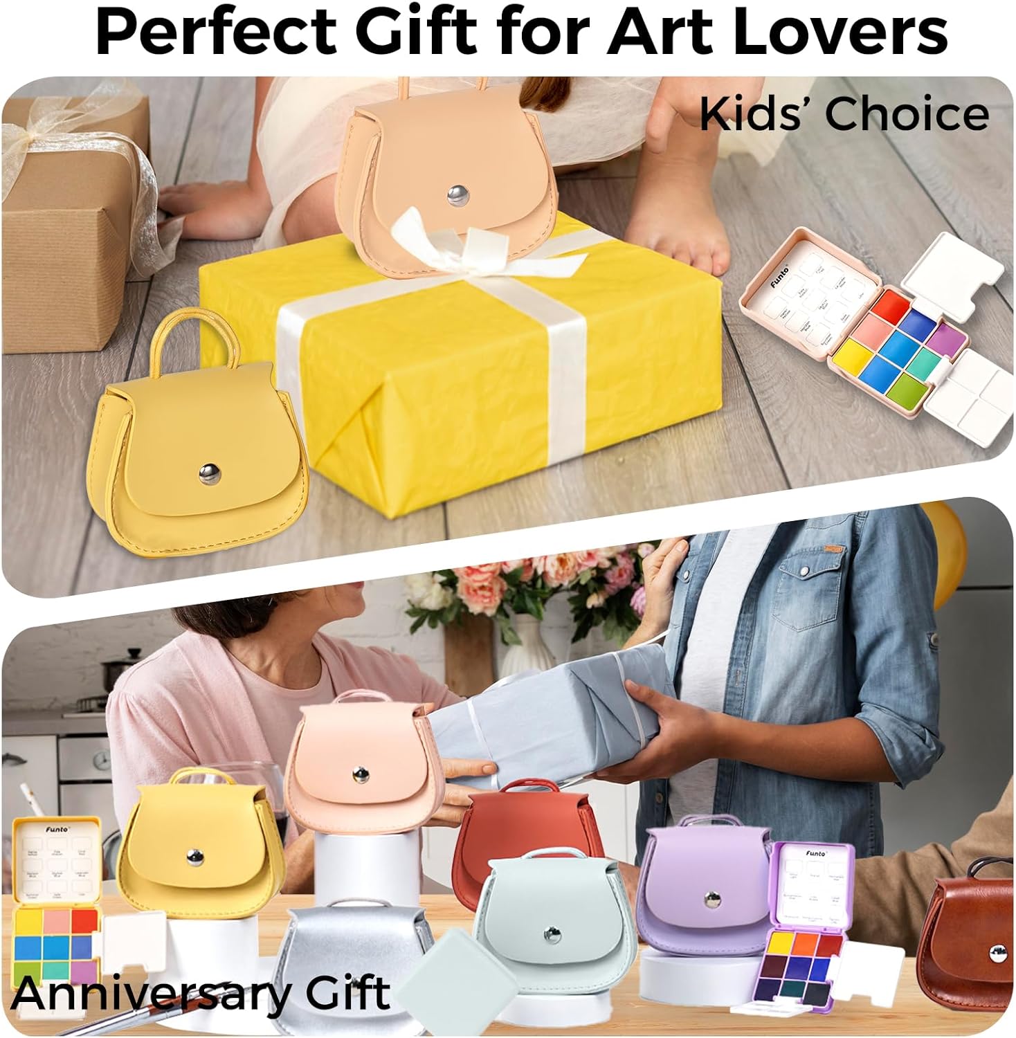 Thumbnail 1 de Kit da viaggio Funto per acquerelli tascabili: 9 colori con borsa in pelle
