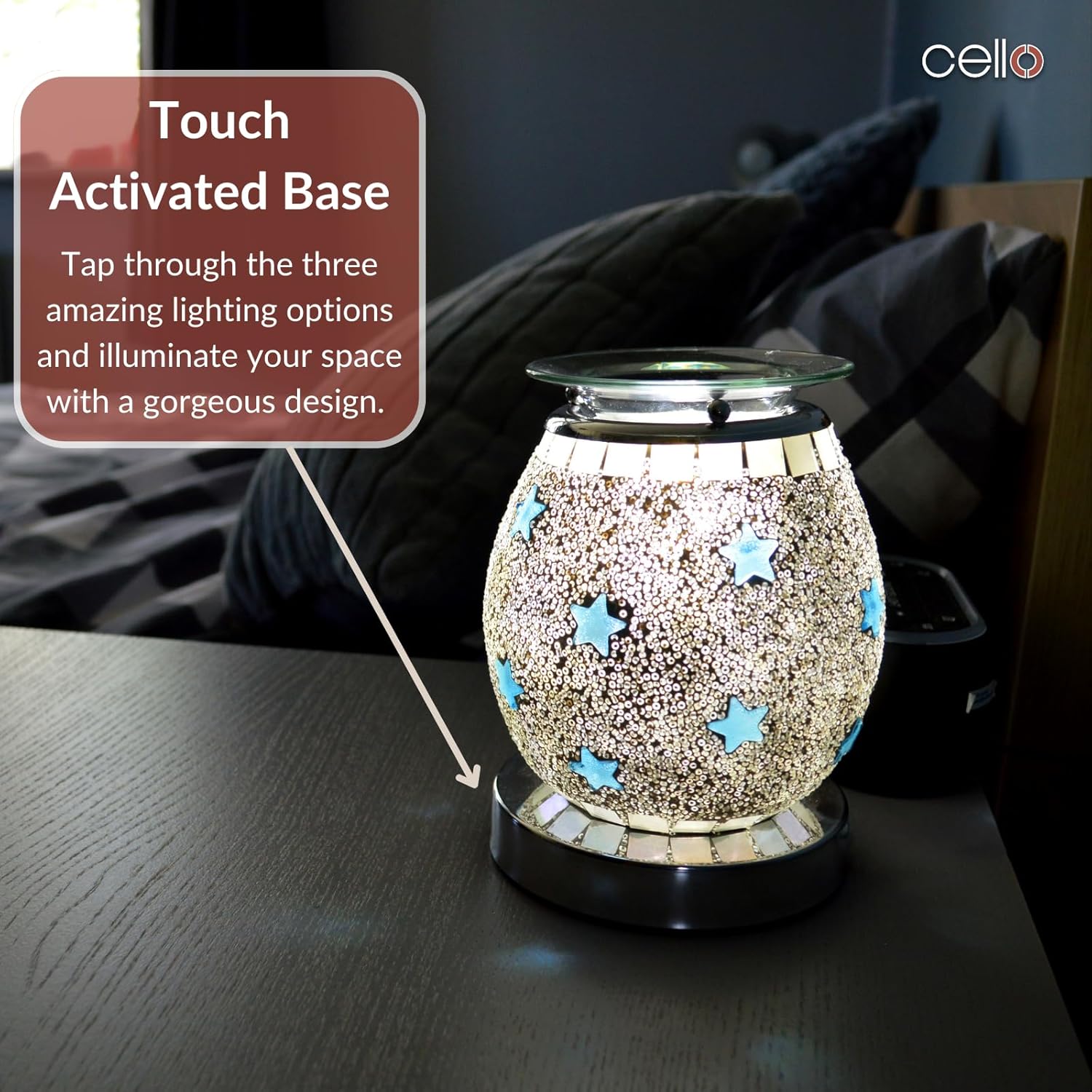 Thumbnail 6 de Cello Blue Star Mosaic Touch Electric Wax Melt & Oil Burner (Touch Control, Night Light)