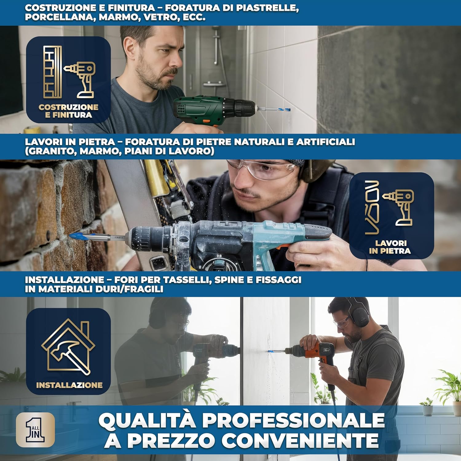 Thumbnail 6 de S&R Set Punte Trapano per Ceramica Dura 5 pezzi 4/5/6/8/10 mm con codolo esagonale 1/4”