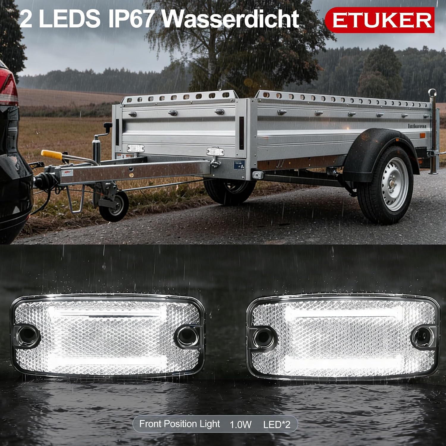 Detalle de ETUKER 2x Front Marker Lights White 12V-24V LED Outline Marker Lamps for Truck, Caravan and More