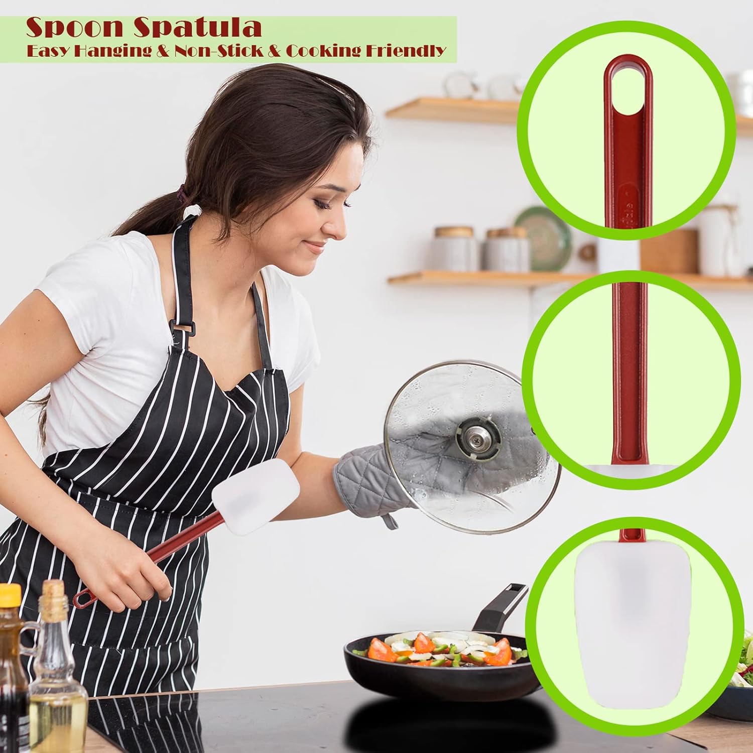 Detalle de 3 Stück Silikon Pfannenwender 41 cm – BPA-freier Gummi-Spachtel, hitzebeständig bis 260 °C, Nylongriff
