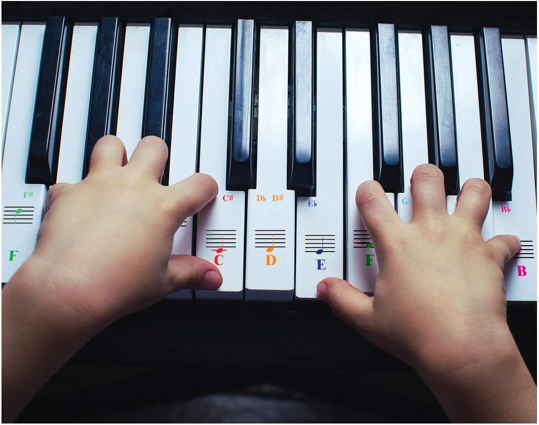 Detalle de QMG Piano Keyboard Note Stickers, 2-Pack, Transparent Vinyl for White Keys