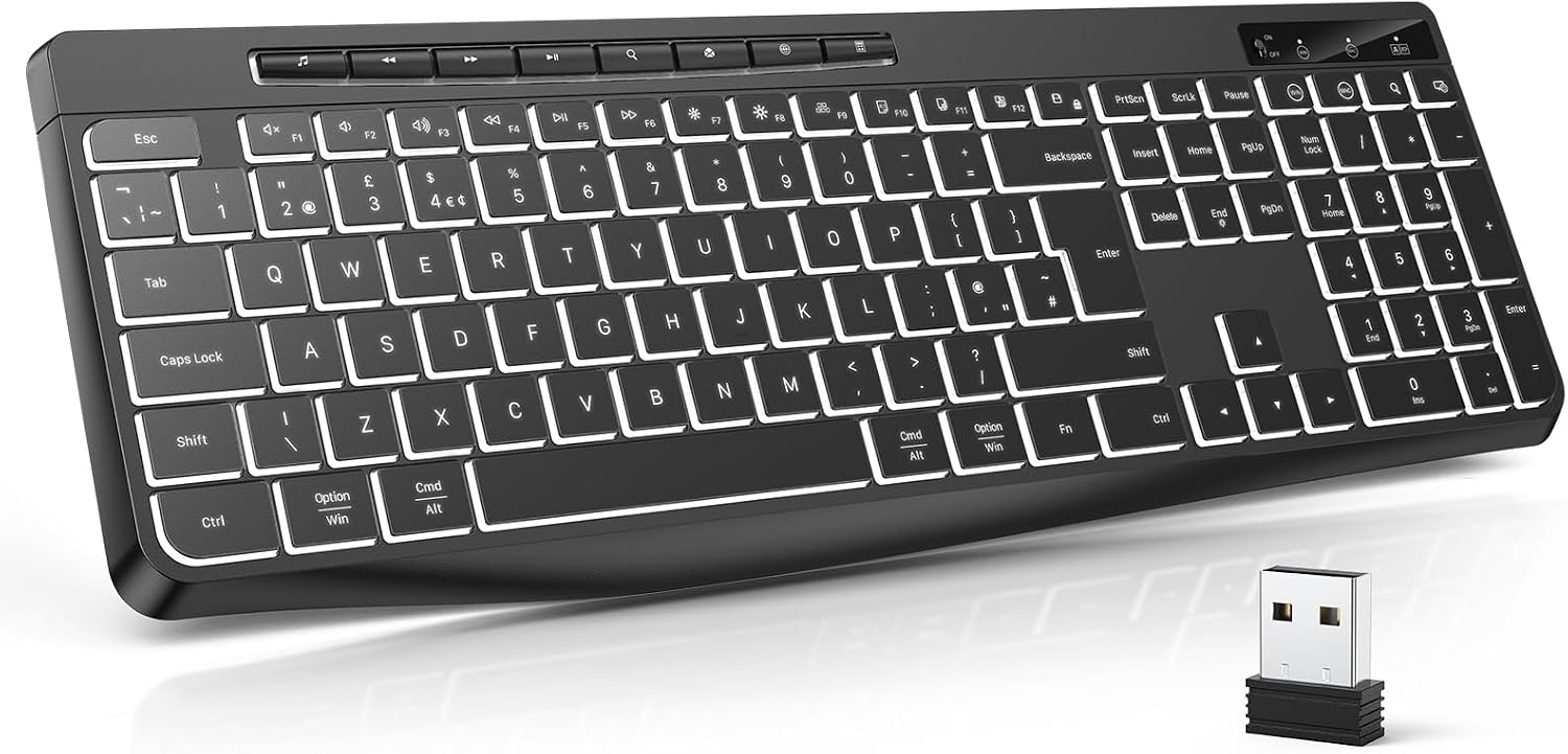 Imagen de TECURS Wireless Keyboard White Backlit (UK QWERTY, 2.4G, Full Size) en OfertitasTOP