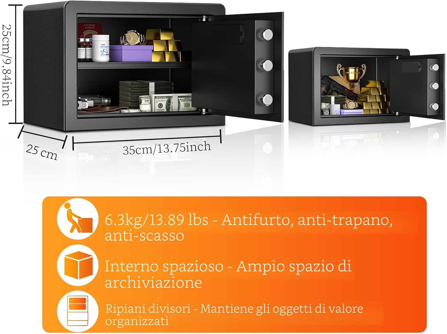 Detalle de WASJOYE 25L Cassaforte con Chiave: Sicurezza modulare per casa e ufficio