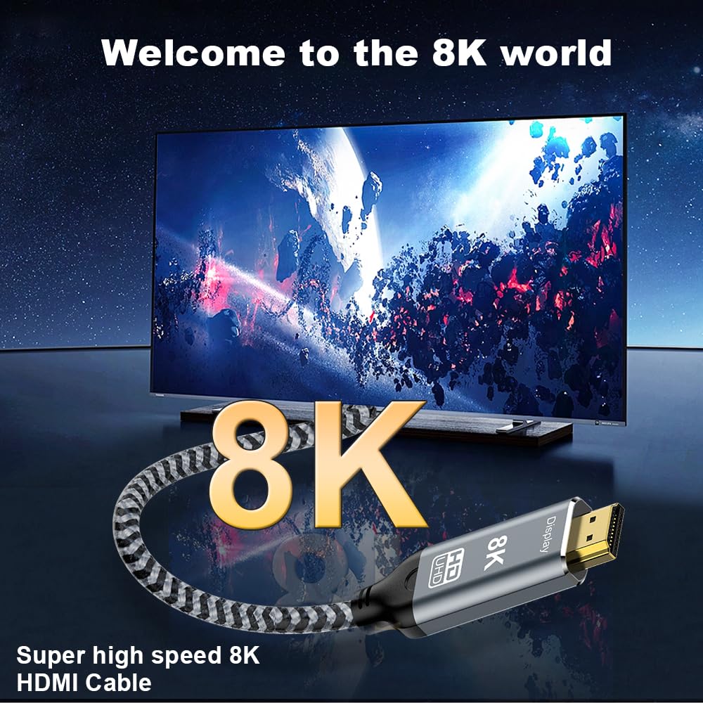 Thumbnail 1 de Angusplay USB-C to HDMI 2.1 Cable (3.3ft) – 8K@60Hz / 4K@144Hz, Thunderbolt 3/4 to HDMI, HDR10 & HDCP 2.3