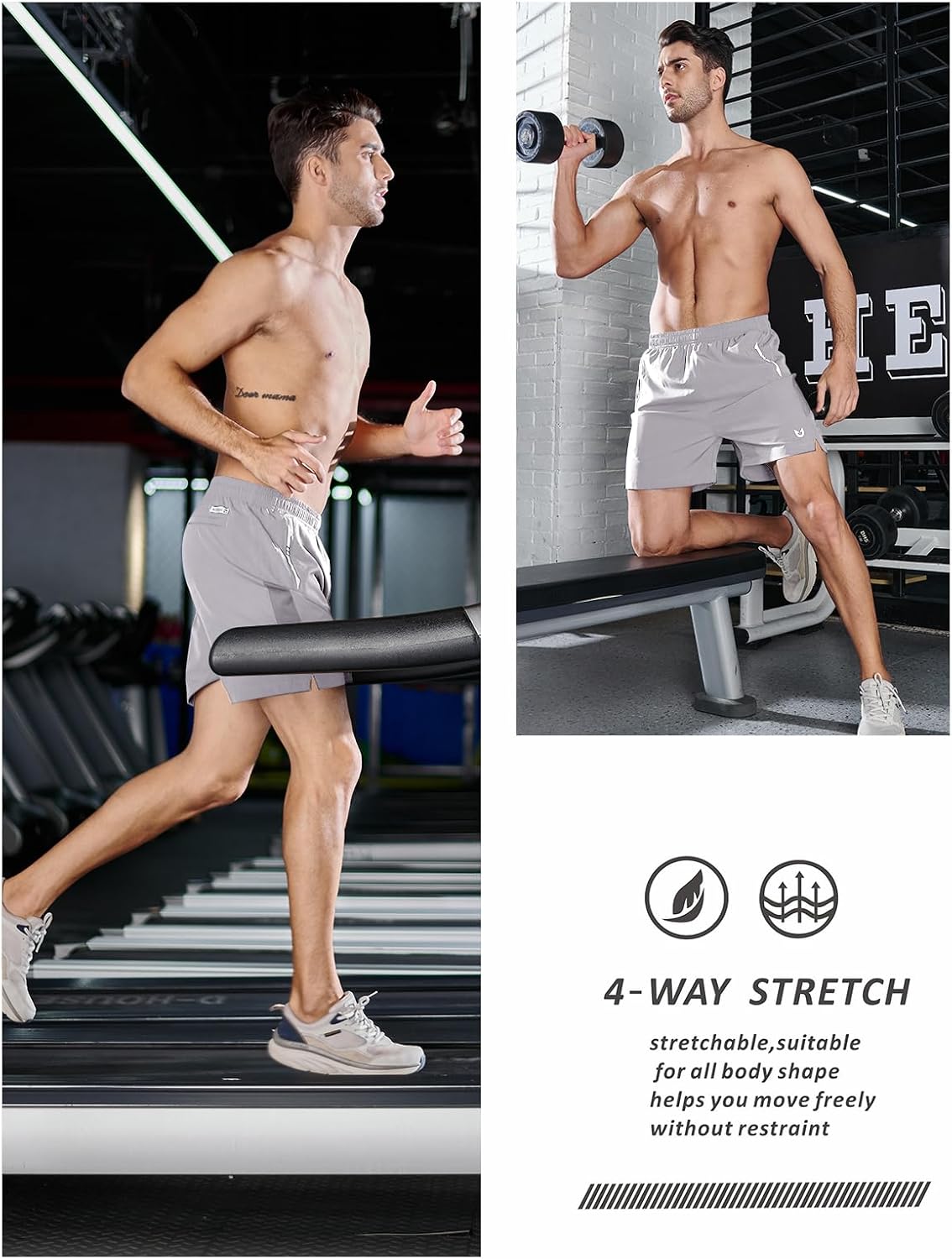 Detalle de NORTHYARD Men's Running Athletic Shorts — Lightweight, Quick-Dry with 3 ZIP Pockets (5"/7"/9")