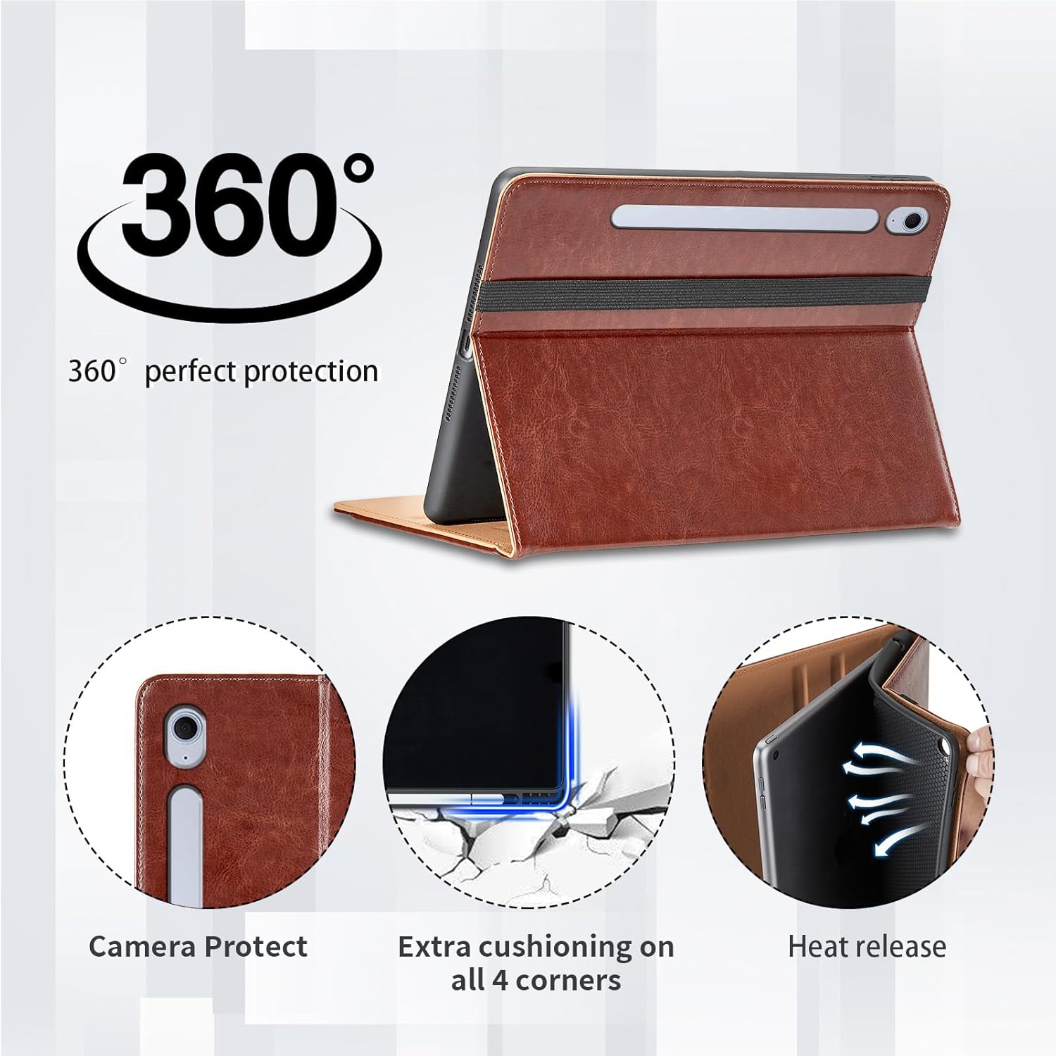 Thumbnail 2 de Hülle für Samsung Galaxy Tab S10 FE+ 13.1" 2025 – PU-Leder Kunstleder-Hülle mit Tasche, Stifthalter, Kickstand und Smart Cover in Braun