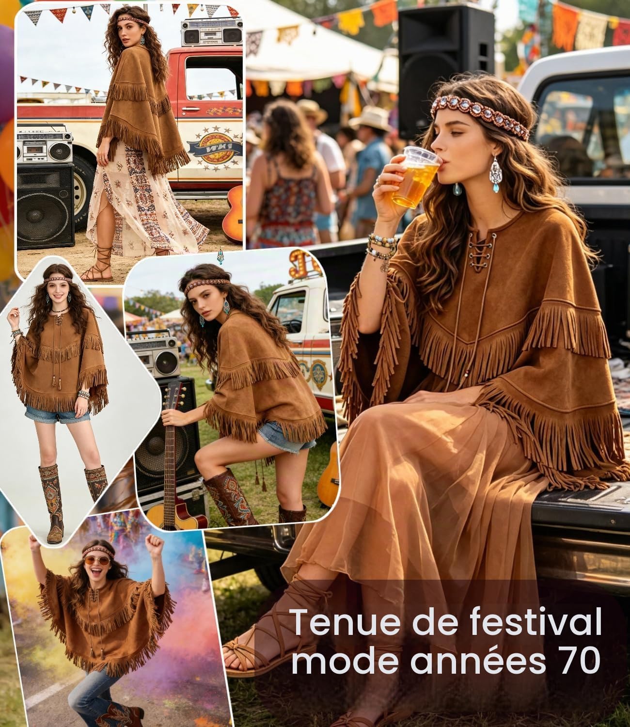 Thumbnail 1 de Cowgirlcape met franjes, bruin, 74 cm lang