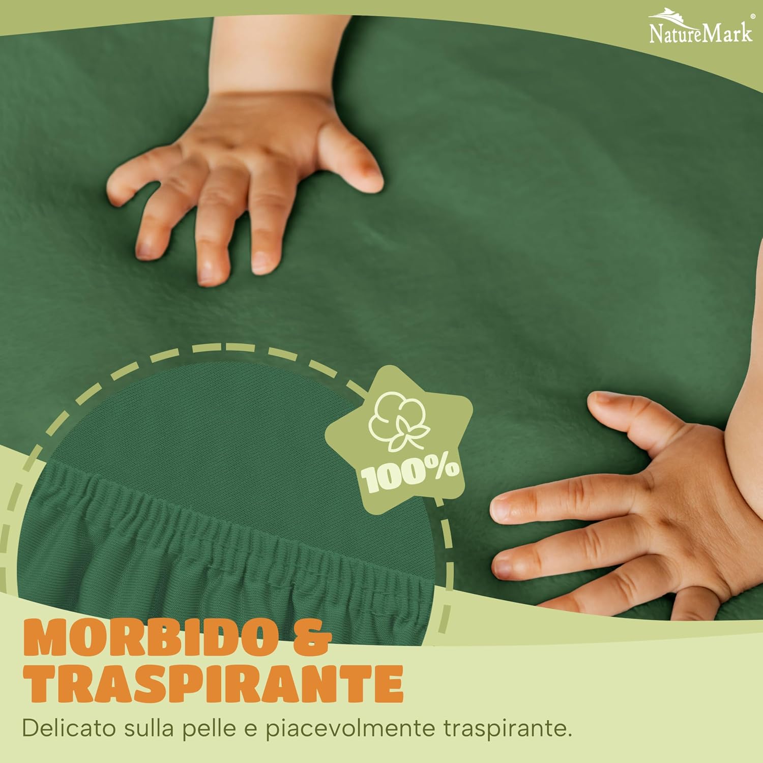 Detalle de NatureMark Lenzuolo con angoli elasticizzati 70x140 cm – set da 2 in jersey di cotone 100% verde scuro