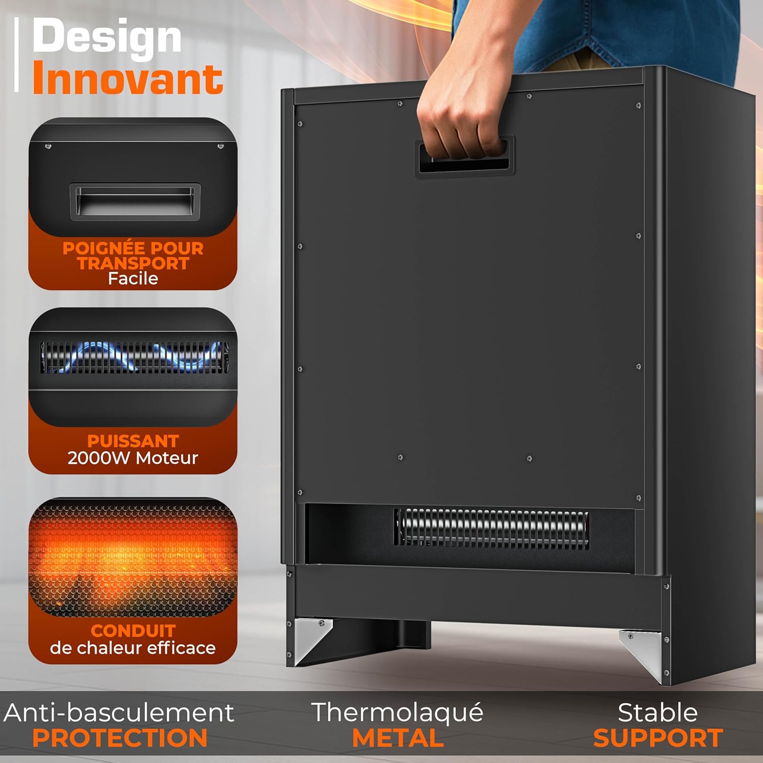 Thumbnail 6 de TRESKO Cheminée électrique 2000W – Chauffage LED 4 niveaux, WiFi App SmartLife et télécommande