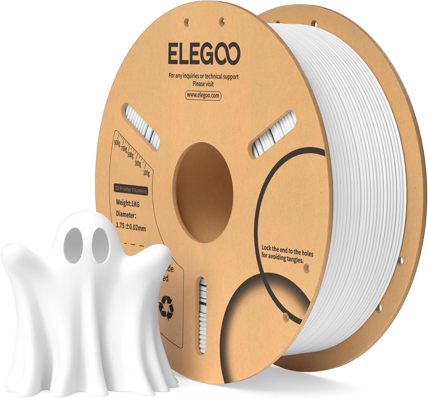 Detalle de ELEGOO PLA Filament 1,75 mm Weiß (1 kg) – maßgenaues Druckmaterial für die meisten 3D-Drucker