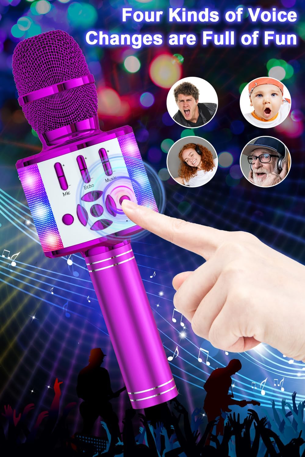 Thumbnail 1 de BONAOK Microfono Bluetooth Karaoke portatile per adulti con cambio voce e altoparlante (Viola)