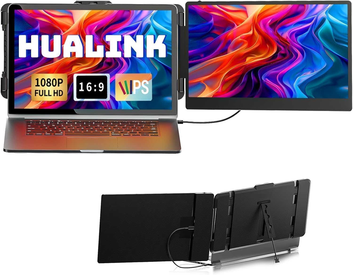 Detalle de hualink Laptop Screen Extender 14" FHD 1080P IPS — Dual Screen Portable Monitor for 13.3–17" Laptops