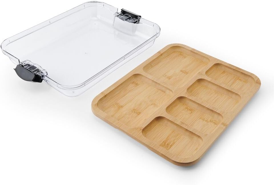 Detalle 2 de Farberware Build-a-Board bamboe snijplank met 6 vakken en transparant deksel