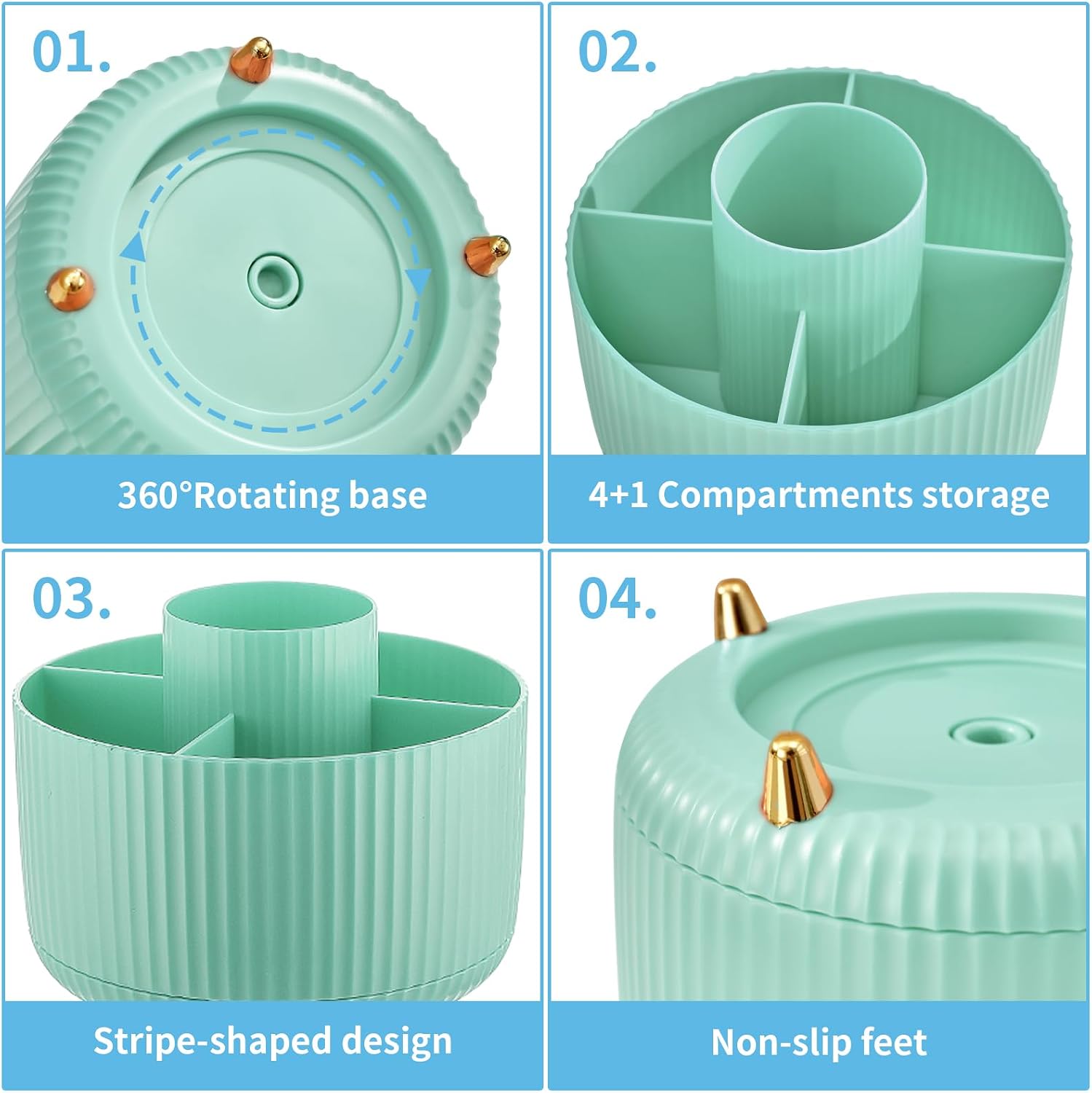 Detalle 2 de Marbrasse Desk Organiser: 360-Degree Rotating Pen Holder with 5 Compartments in Mint Green