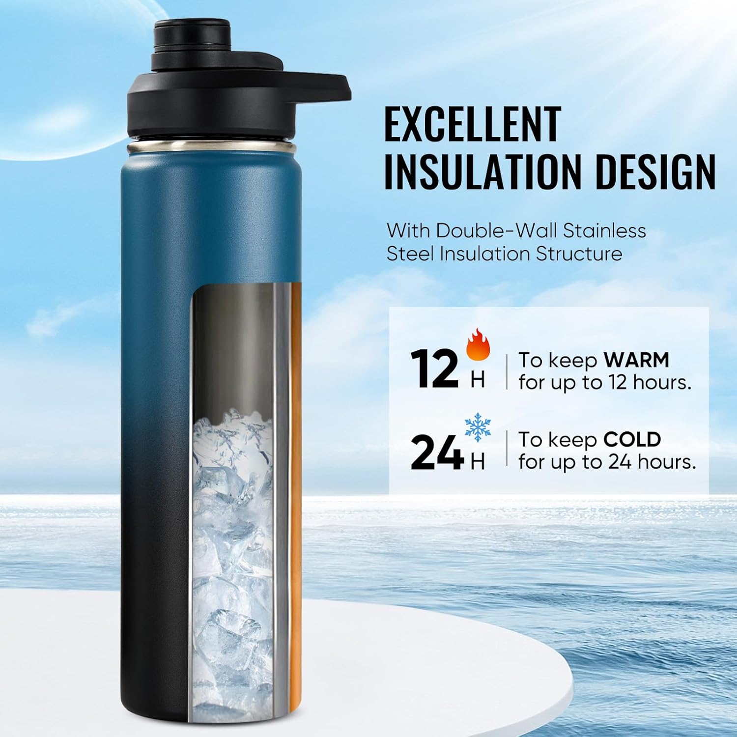 Thumbnail 1 de Fijinhom 24 oz Insulated Water Bottle with Handle: Double-Wall Stainless Steel, Wide Mouth, BPA Free, Keeping Drinks Cold for 24h or Hot for 12h