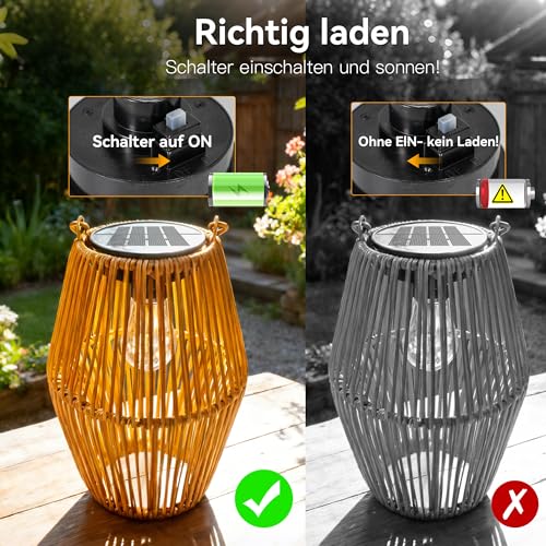 Detalle de Ollny Lanternes Solaire Exterieur – 2 Pièces en Rotin Bohême, Blanc Chaud