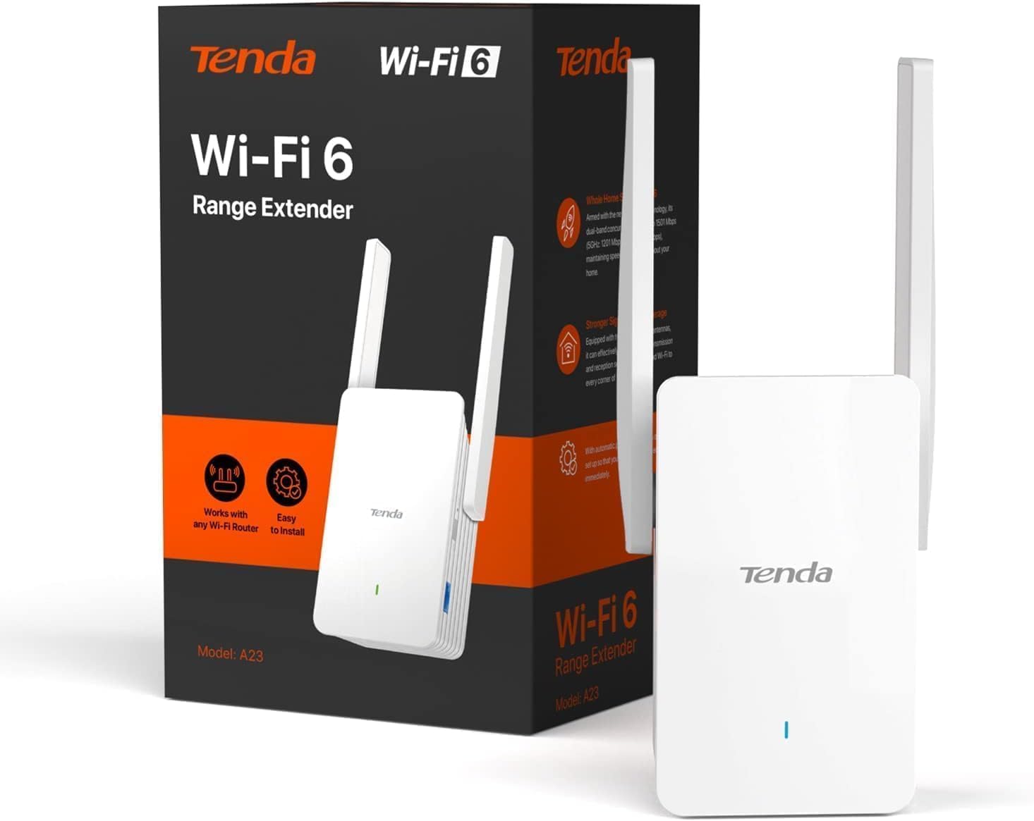 Detalle de Tenda Ripetitore WiFi 6 A23: estende la rete con WiFi 6 dual band AX1500